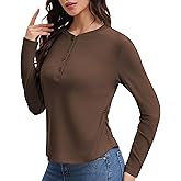LE VONFORT Women's Casual Henley Shirts Long Sleeve Button Up Slim Fit Ribbed Knit Blouses