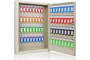 ORIENTOOLS Key Box Steel Key Safe Cabinet, Wall Mount Key Holder Lock Box with Key Tags, Key Organizer Ideal for Home, Hotels, Valets and Office Key Storage (64 Keys, White)