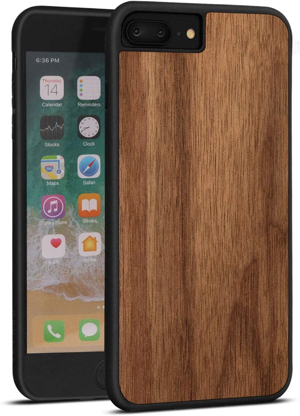 JuBeCo Design for iPhone 8/7/6 Plus Case, Slim Wood Protective Cover Case for iPhone 8/7/6 Plus,Handmade Natural Solid Wood Case, Bamboo Case - Walnut