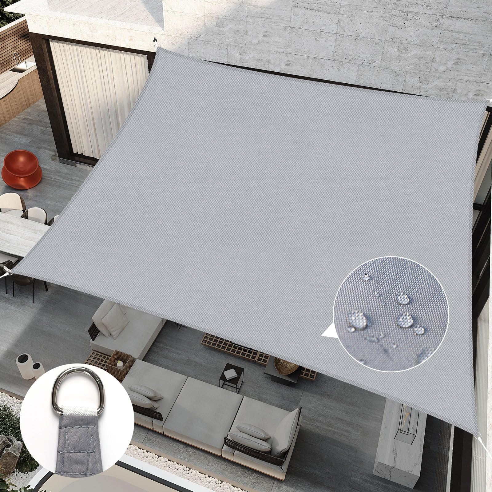 Photo 1 of RICHIE Upgrade 12'x12' Sun Shade Sail Square Canopy, Water Resistant & UV Block Sunshade for Outdoor Patio Lawn Beach Garden Carport Backyard Deck Pergola, Light Grey