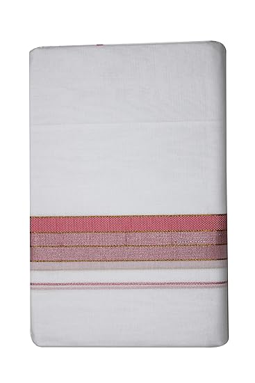 Men's Cotton Double Dhoti (White with Pink Border, 380 x 127 cm)