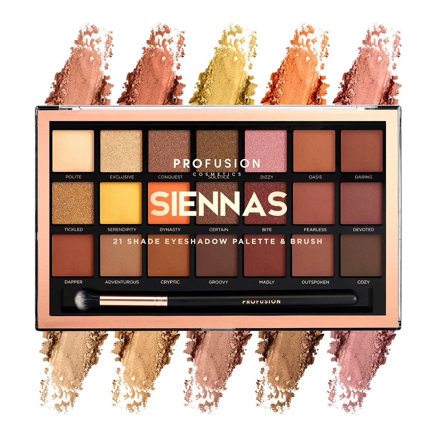 Profusion Cosmetics 21 Shade Eyeshadow Palette - Long-lasting Cruelty-free Bright Pigmented shades Palette Collection & Brush, Siennas