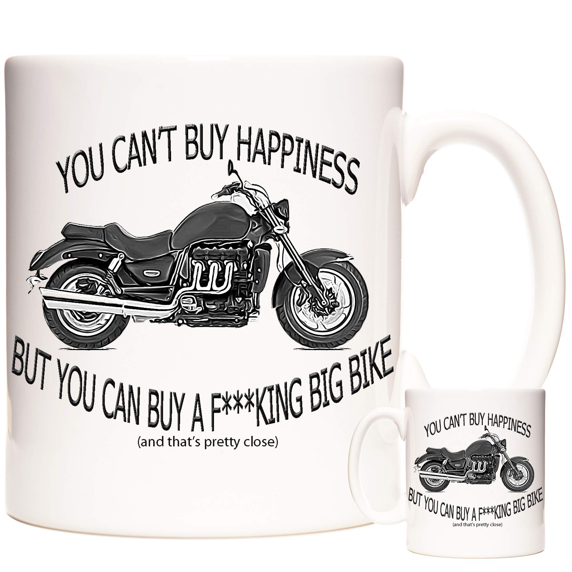 Motorbike Gift Mug. You Can't Buy Happiness Buy You Can Buy A BIG BIKE and that's pretty close. Biker Gift Mug. 11oz ceramic mug for motorcycle riders