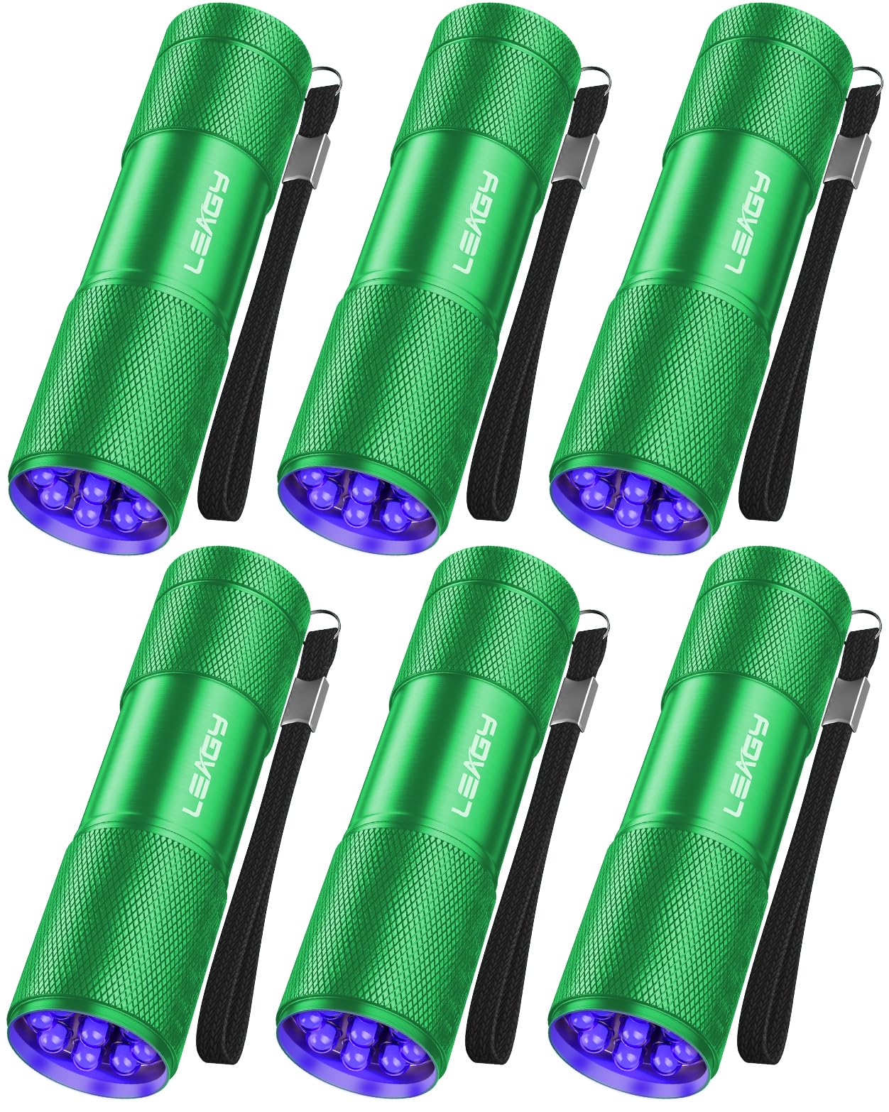 LEAGY 6 Pack UV Ultra Violet Blacklight 9 LED Flashlight Torch Light Outdoors Etc (Green)