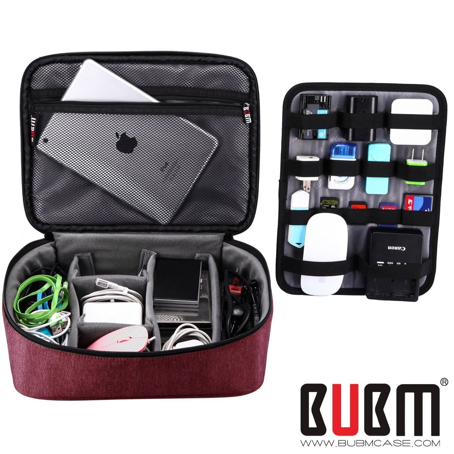 BUBM Bolso Estuche multifuncional Accesorios de Viaje Grandes accesorios electrónicos Organizadores, accesorios electrónicos Bolsa de transporte con placa de cable - Rojo