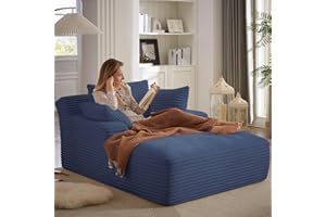 ODUWA Oversized Chaise Lounge Indoor, Sofa Bed with Throw Pillows and Armrests, Corduroy Sleeper Sofa Couch with Pillows, Recliner Cloud Chai for Living Room Blue