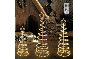 TQSMSP 3 Packs Christmas Spiral Tree Outdoor Christmas Tree with Lights Outdoor Lighted Tree with Remote Control Timer 8 Modes, Christmas Tree Outdoor Decorations for Yard, Porch (Warm White, 3/4/5FT)
