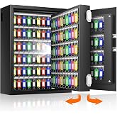 200 Keys Heavy Duty Fireproof Key Lock Box Wall Mount with Code&amp;Hook Plates | Combination Lock, Alarm &amp; Silent Modes, Color Tags, Key Drop Slot, Anti-Theft Key Safe for Home Office Garage Rental Business