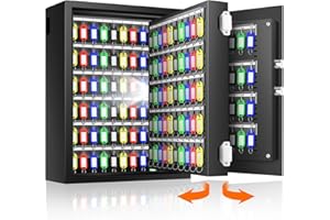 Nebakne 200 Keys Fireproof Key Safe with Hook Plates and Key Tags, Anti-Theft Key Lock Box Wall Mount with Combination Lock, Heavy Duty Key Box Key Cabinet Key Organizer for Home Office Garage