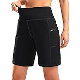 G Gradual Women's High Waisted 9" Bermuda Shorts with Zipper Pockets Athletic Workout Long Shorts for Women Knee Length