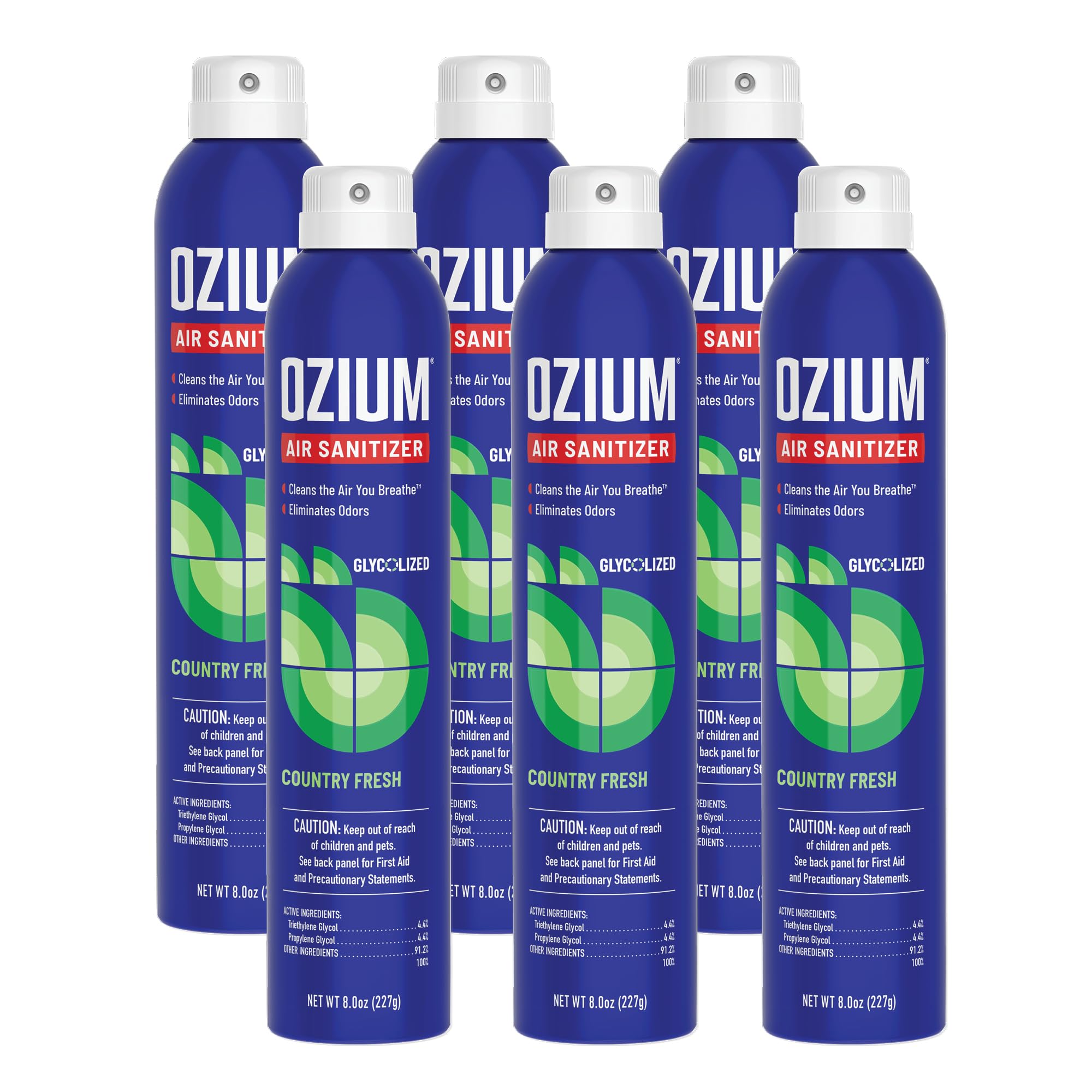 Ozium Air Sanitizer Spray - Room Odor Eliminator for Home, Car, and Office - Country Fresh Air Cleaner - 8 oz Can - 6 Pack Image