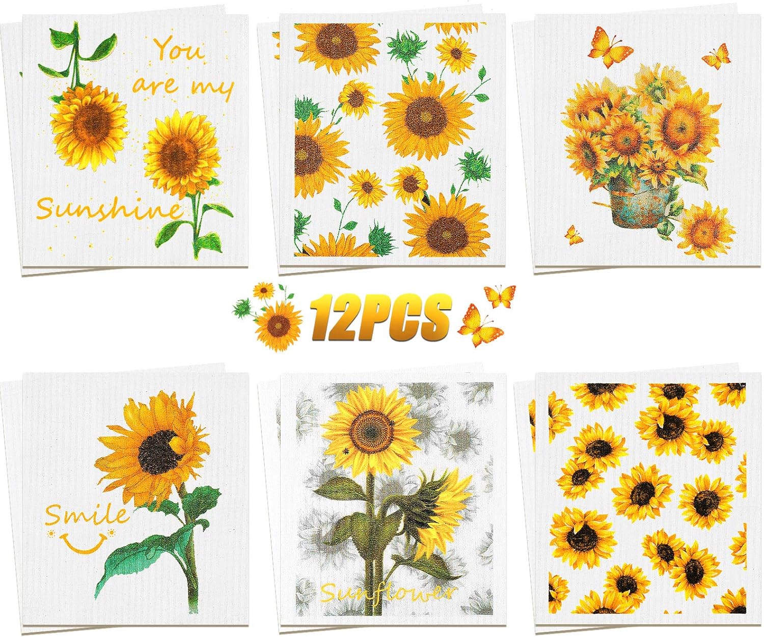 12 Pieces Swedish Dishcloths Reusable Sponge Cleaning Cloths Sunflower Kitchen Cloths Absorbent Dish Cloth Washable Kitchen Towels for Kitchen Cleaning Wiping
