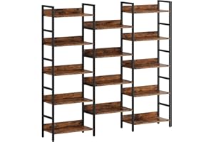 IRONCK Bookcases and Bookshelves Triple Wide 5 Tiers Industrial Bookshelf with Baffles Large Etagere Bookshelf with Metal Frame for Living Room Home Office