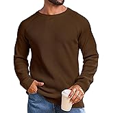 Vssjavun Mens Crewneck Sweater Winter Waffle Texture Raglan Sleeve Knitted Thermal Pullover Sweaters