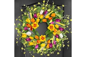 ICX 24" Spring Wreaths for Front Door, Tulip Spring Wreath, Large Outdoor Wreath Spring, Spring Floral Wreath Perfect for Win