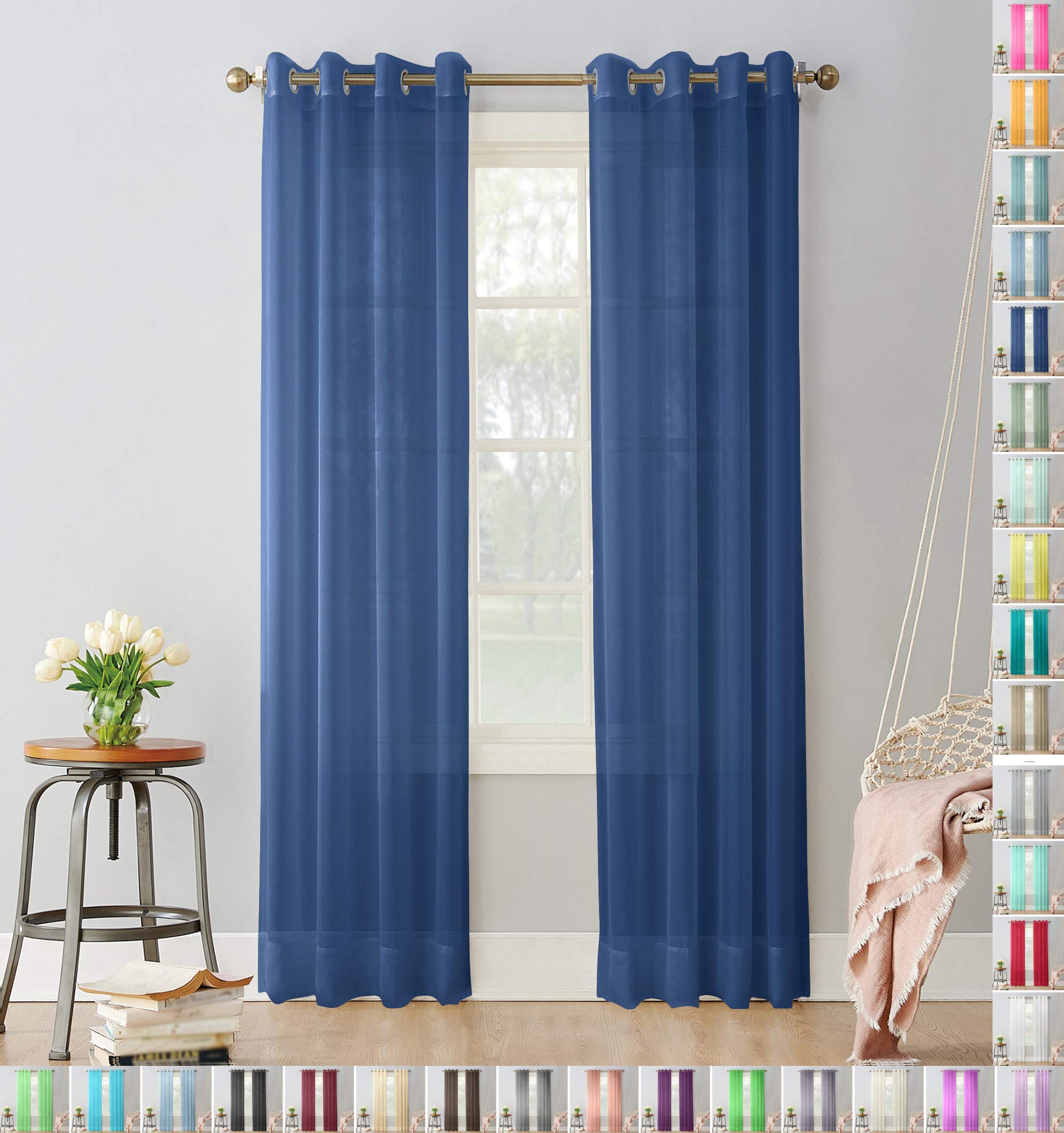 Megachest pair of sheer voile RING top (navy, 56" wideX72 drop(W142cmXH183cm))