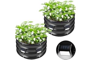 ZXZYHFTY Round Galvanized Raised Garden Bed kit,Black Outdoor Garden Raised Planter Box with 2 Black Solar-Powered Lights, Large Metal Raised Garden Beds for Vegetable 2 * 2 * 1ft (2pack)