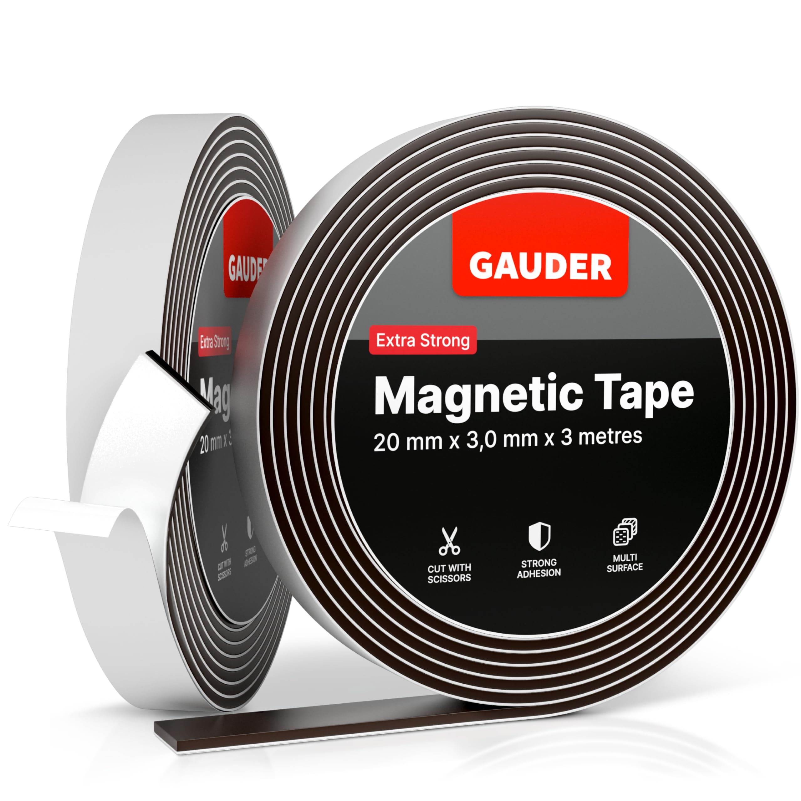 GAUDER Magnetic Tape Extra Strong | Magnet Strips Extremely Self Adhesive | Sticky Back Magnet Roll (3m)
