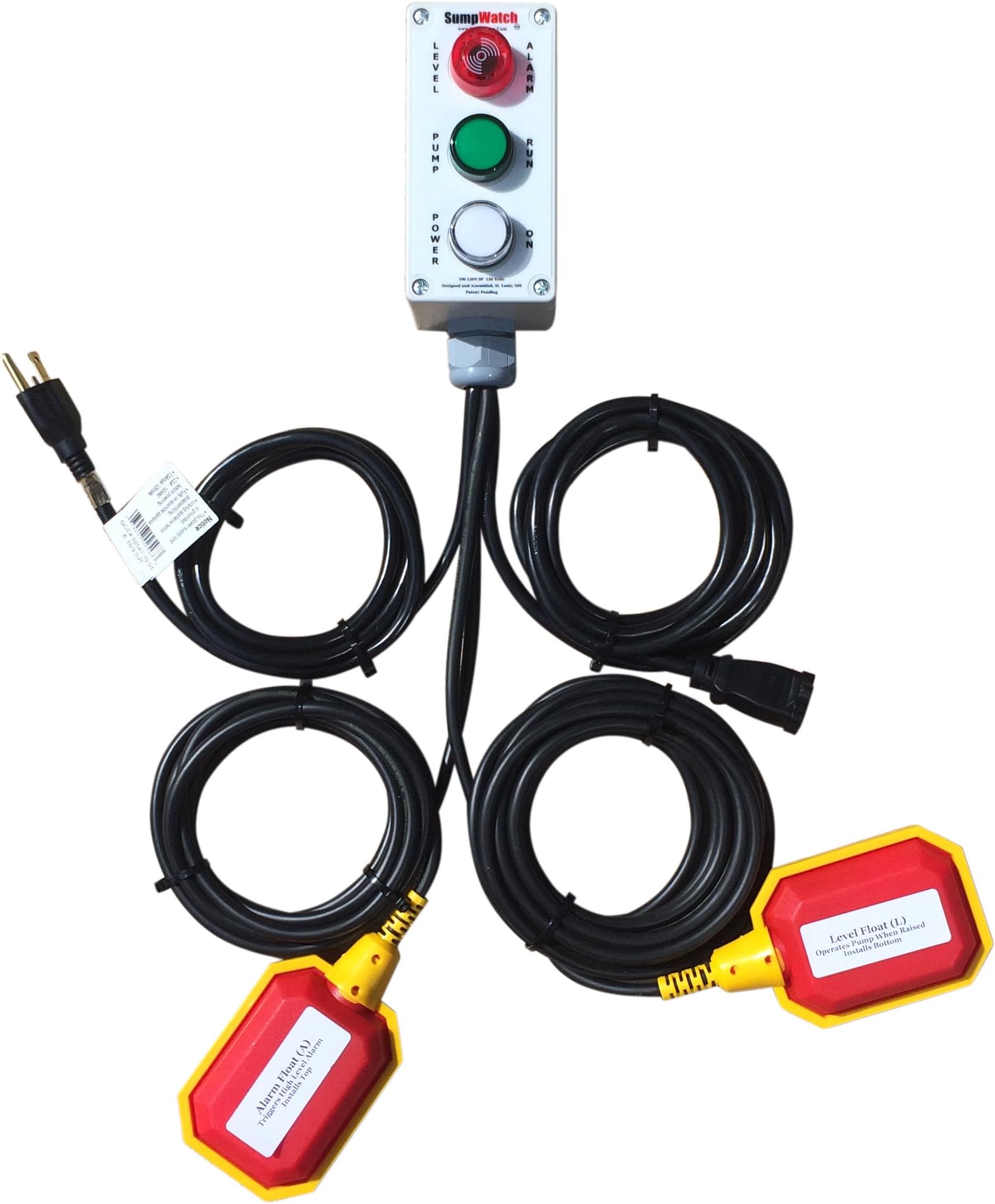 Sump Watch Indoor/Outdoor Wi-Fi Enabled High Water Alarm w/Pump Monitor for Septic/Sump Pumps (120 Volt, 33 Foot Cables)