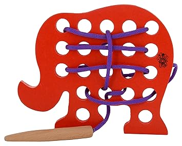 Skillofun Wooden Sewing Toy Elephant, Multi Color