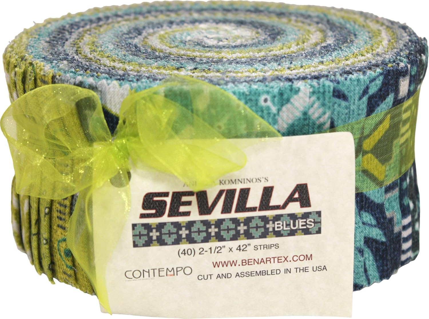 Benartex Sevilla Blues Pinwheel Jelly Roll Quilting Fabric
