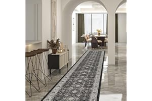 HY HAO YUN LAI Hallway Washable Runner Rug - 2'6x14 Kitchen Rugs Entryway Rug Runner Vintage Soft Floor Mat Non Slip Indoor Farmhouse Carpet for Bathroom Living Room Bedroom (2'6''x14', Black)