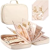 Travel Jewelry Organizer - Imitation Leather Travel Jewelry Case with Adjustable Pages, Jewelry Bag for Earrings,Rings,Necklaces,Bracelets-Perfect,Waterproof, Ideal for Trips & Gifts (Off-white)