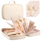 Travel Jewelry Organizer - Imitation Leather Travel Jewelry Case with Adjustable Pages, Jewelry Bag for Earrings,Rings,Necklaces,Bracelets-Perfect,Waterproof, Ideal for Trips & Gifts (Off-white)