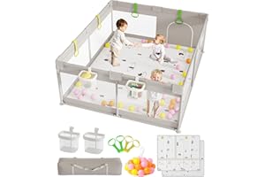 Mloong Large Safe Baby Playpen - Extra Large Play Pen with Mat for Infant & Toddler, 59×71 inch Baby Play Yard for Babies to 