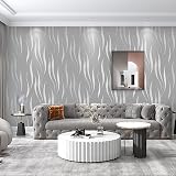 Trafagala Embossed Wallpaper Non-Woven Wave Stripes Gray Silver 3D Taupe view 3