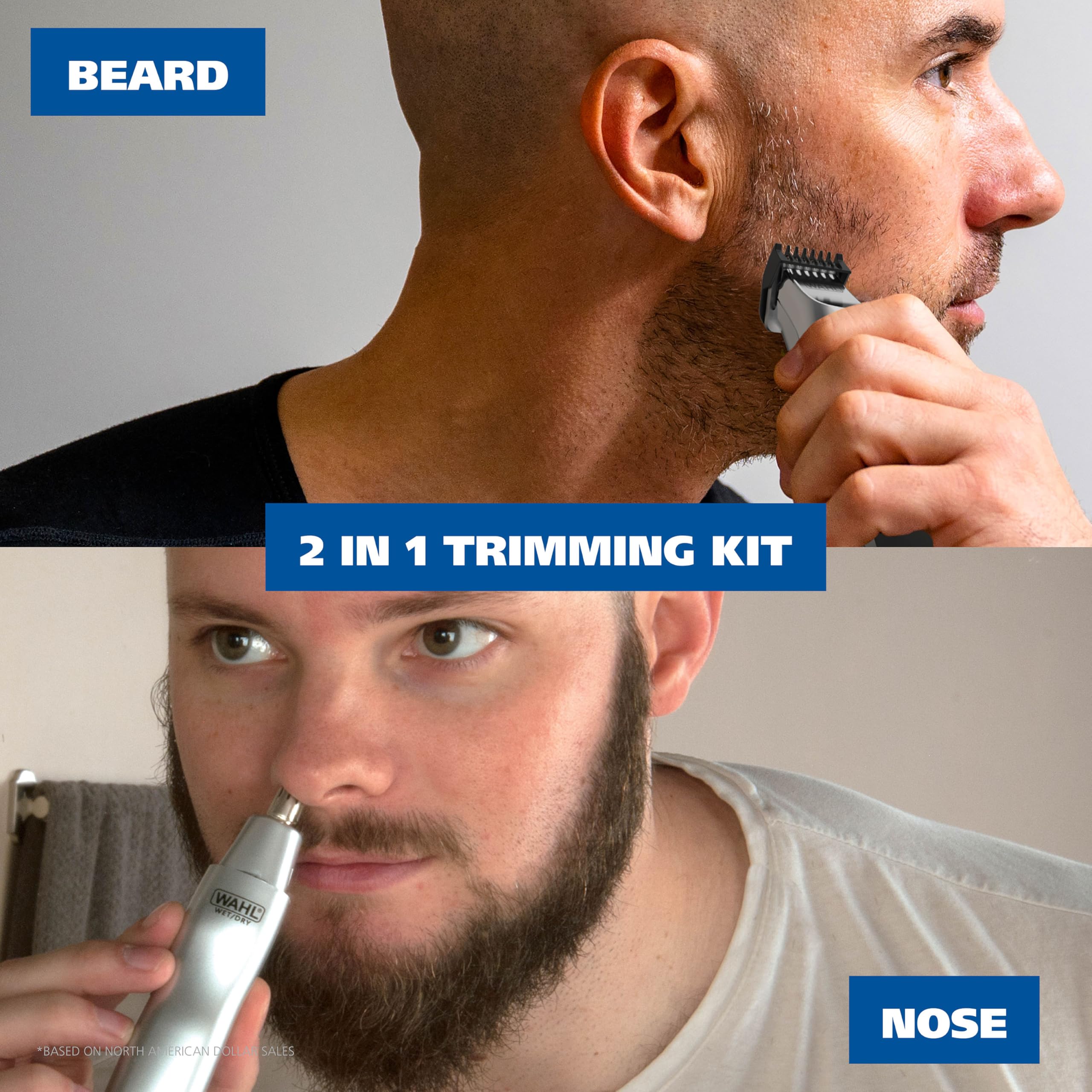 Wahl Groomsman Rechargeable Beard Trimmer kit for Mustaches, Nose Hair, and Light Detailing and Grooming with Bonus Wet/Dry Battery Nose Trimmer – Model 5622v
