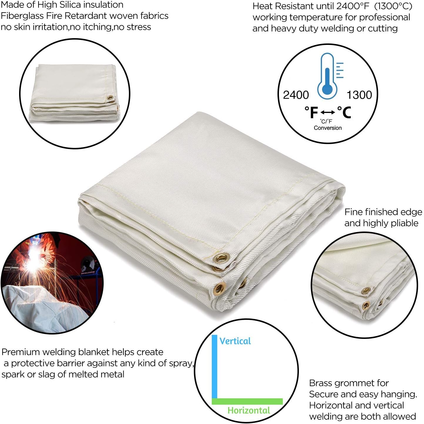 OASD 8X8FT 950GSM Heavy Duty Welding Blanket Welding Fireproof Retardant Blanket Horizontal & Vertical Welding 1300°C Maximum Thermal Protection Resistant for Heat Shield: Home Improvement