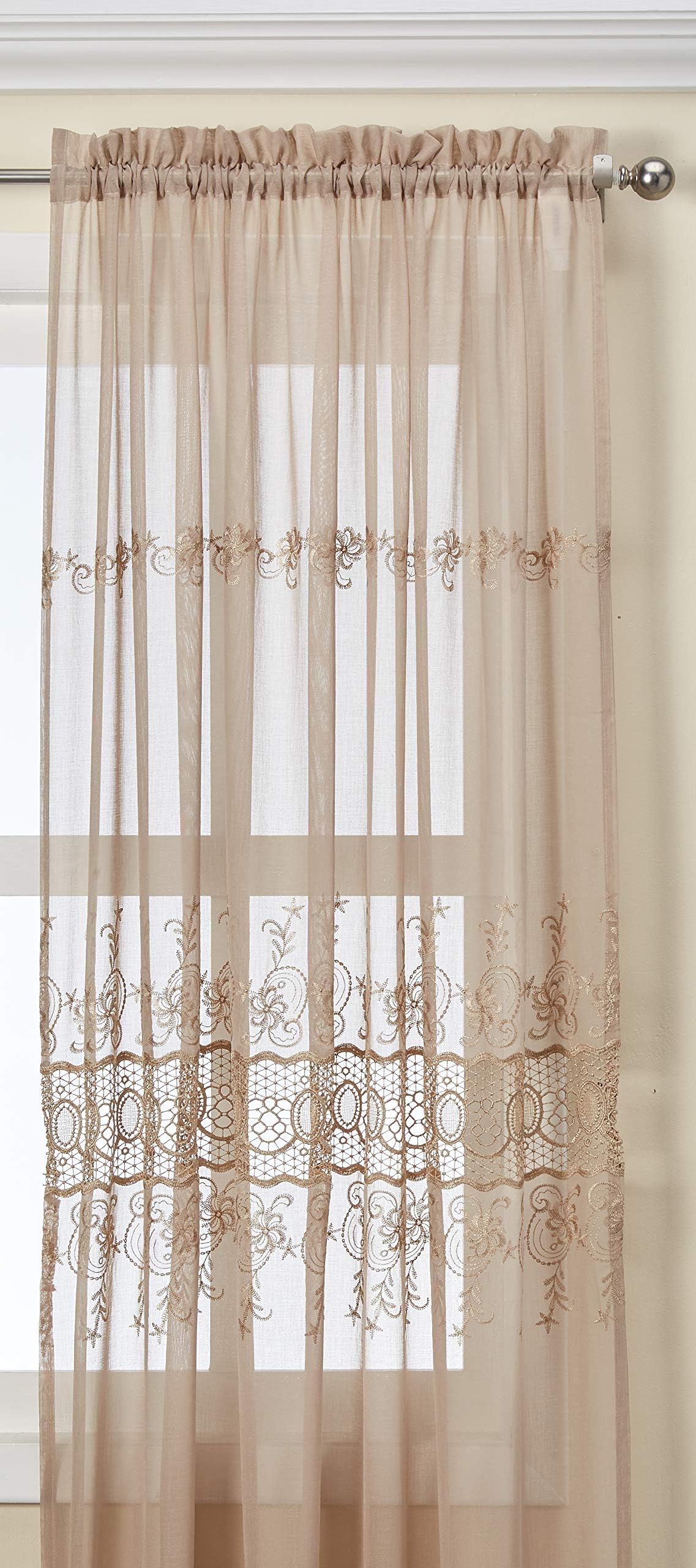 Common Wealth Home Fashions Annamaria Habitat Faux Linen Macrame Curtains, 55 x 84"