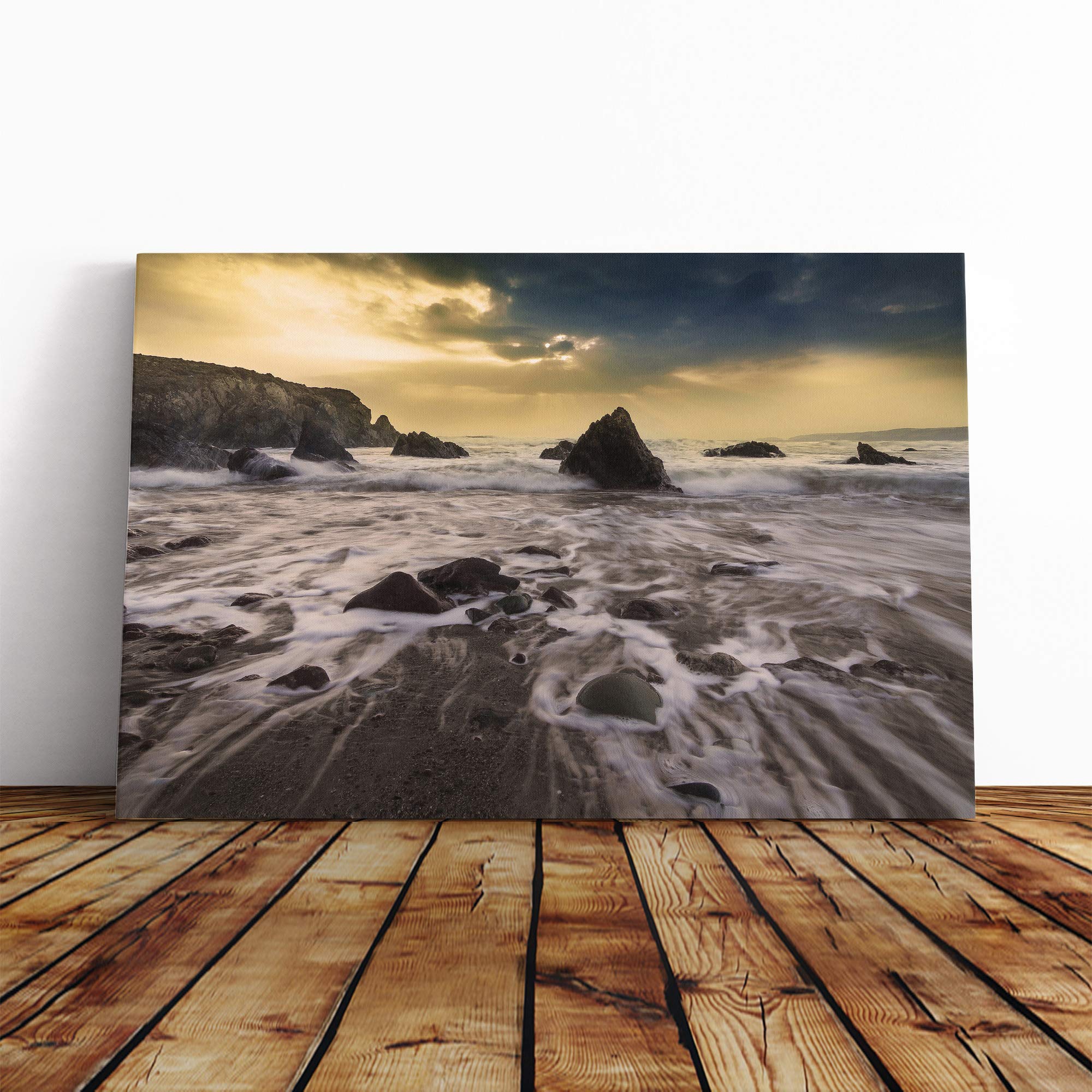 Seascape Sunlight Breaking Through Canvas Print | Gallery Wrapped 30mm Frame Wall Art | 20x14 inches | Ready to Hang | Modern Seascape Picture | Living Room Bedroom Lounge Office