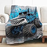 Levens Truck Blanket Gifts, Monster Shark Truck Blanket for Boys Kids, Grave Digger Monster Cars Plush Throw Blankets 60"x50" Decor for Couch Bed Sofa Camping, Christmas Birthday Gifts Idea