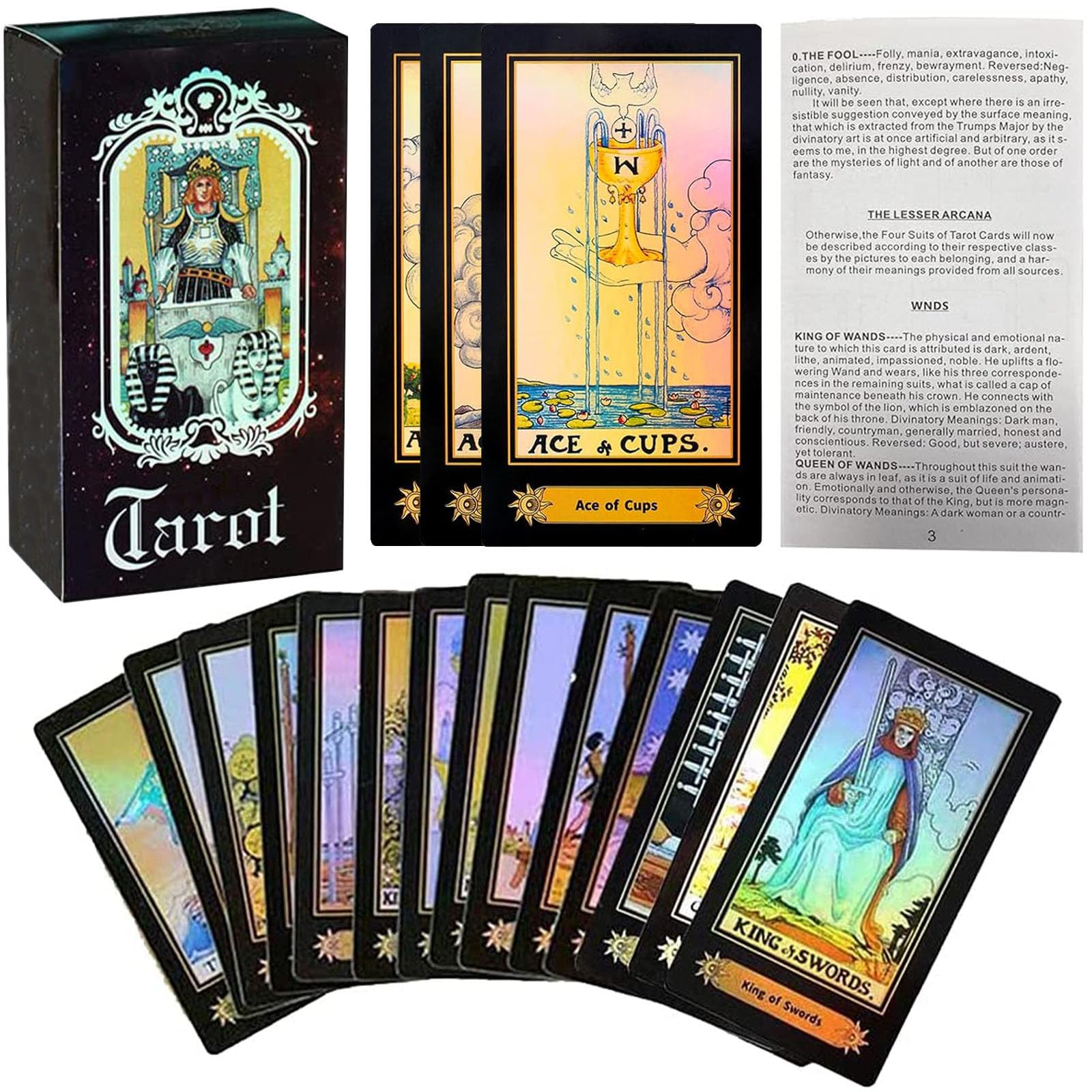 LHKJ 78 Tarot Cards Set,Tarot Deckwith English Instructions Classic Telling Game Card Set,Fate Forecasting Game for Beginners