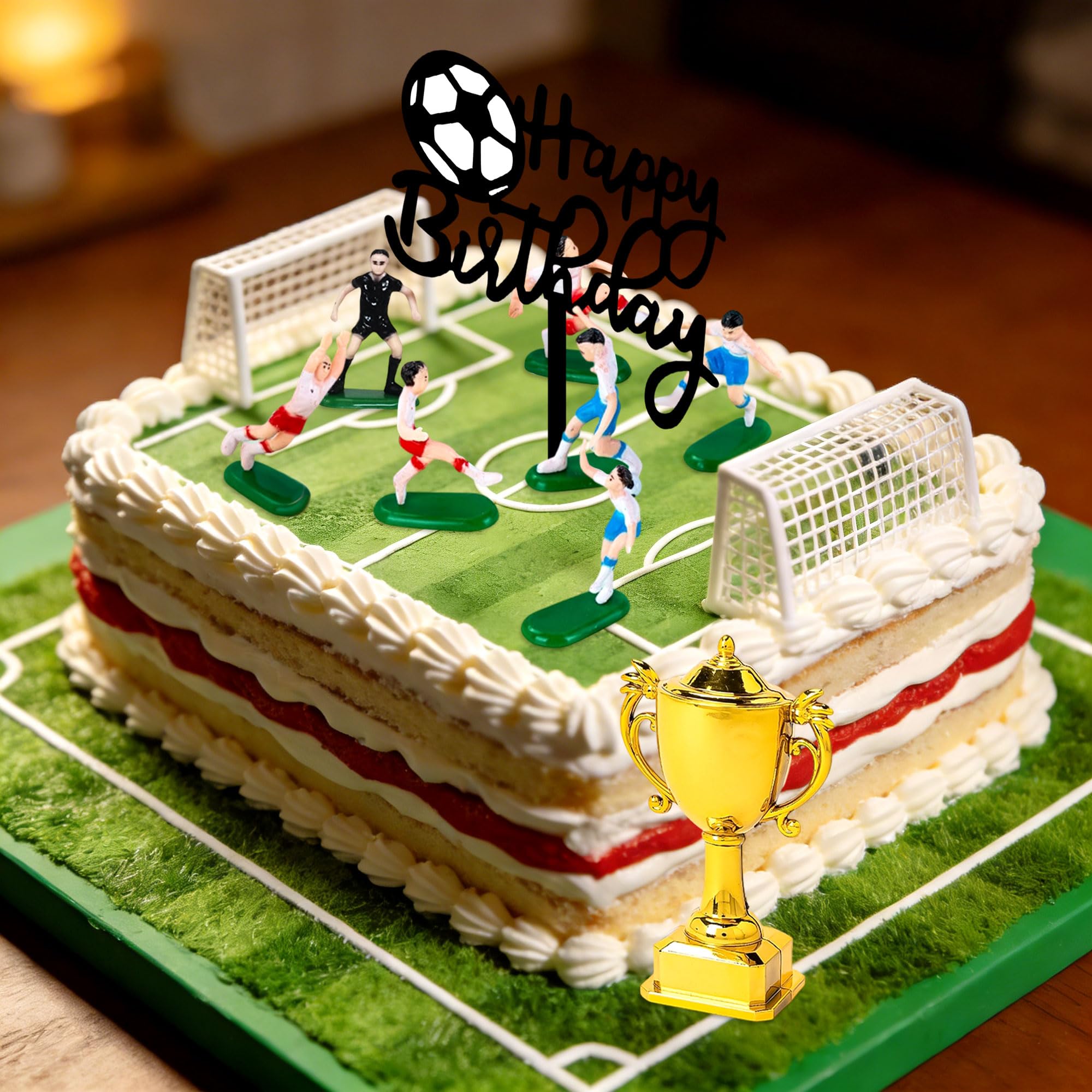 LaVenty Soccer Cake Topper Soccer Ball Player Cake Decorations Soccer Birthday Cake Decoration for Men Boy Soccer Sport Theme Birthday Party Suppplies