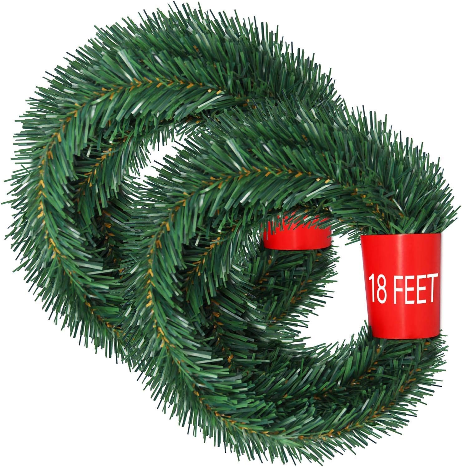 LSKY 36 Feet Christmas Garland, 2 Strands Artificial Pine Garland Soft Greenery Garland for Holiday Wedding Party Decoration, Outdoor/Indoor Use