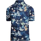 Damipow Mens Golf Shirts Dry Fit Polo Shirts Moisture Wicking Short Sleeve Hawaiian Polo Shirt