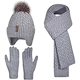 Kids Winter Hat Gloves Scarf Set for 2-14 Years Old Warm Fleece Lining