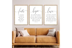 LUZHIQIANG Faith Hope and Love Bible Verses Wall Decor Sign 16x24 Inch Wood Framed Set of 3 Farmhouse Living Room Christian Faith Scripture Art Inspirational Religious Quote Love Wall Hanging (Wood)