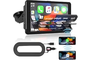 SCHMIDT SPIELE Wireless Apple Carplay Car Stereo, Portable 7 Inch Carplay Screen, Wireless Android Auto Screen, with Mirror Link/Voice Control/Bluetooth/FM/Navigation for All Vehicles