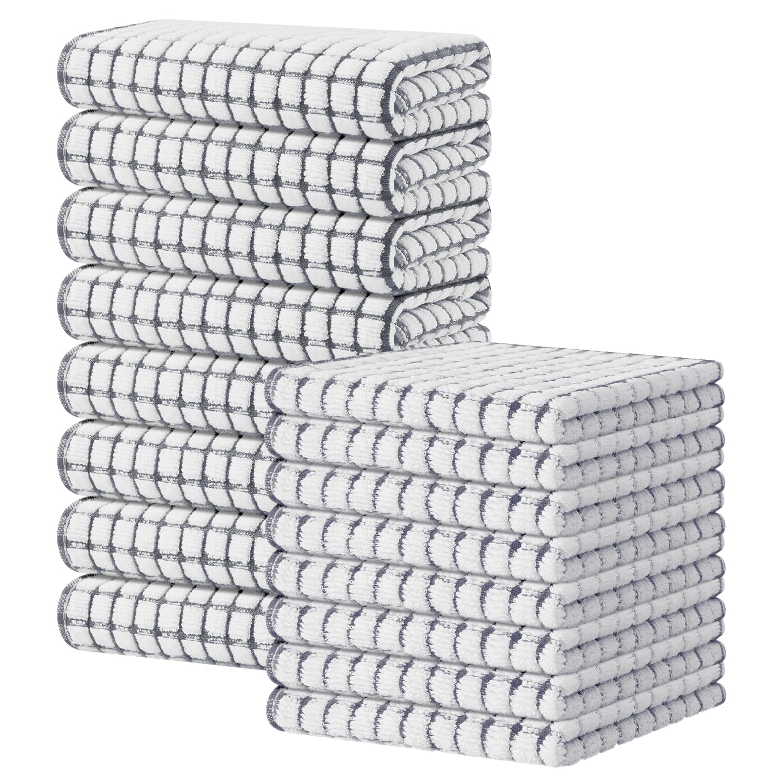 Kitinjoy Cotton 16 Pack Kitchen Towels and Dishcloths Sets, 16 x 25 Inch & 12 X 12 Inch Dish Towels Bulk, Super Soft and Absorbent Hand Towels for Kitchen Drying, Grey Image