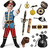 G.C 19 Pcs Kids Pirate Costume Toddler Pirate Accessories Hat Toys Jewelry Coins Boys Halloween Role Play Cosplay Gifts