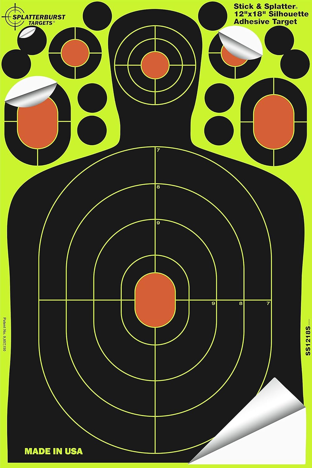 Splatterburst Targets - 12 x18 inch - Stick & Splatter Silhouette Self Adhesive Shooting Targets - Shots Burst Bright Fluorescent Yellow - Gun - Rifle - Pistol - Airsoft - Air Rifle : Sports & Outdoors