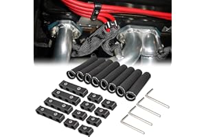 SHINEHOME 12pc Engine Spark Plug Wire Separator Divider & 8pc Spark Plug Wire Boots Protector Heat Sheild Sleeve 8mm 9mm 10mm Spark Plug Wire Clamp Holder Aluminum Alloy Ignition Wire Divider
