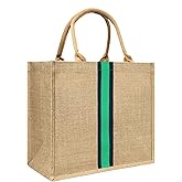 Cute Leaf Burlap Tote Bags with Handles Stripe Printed Reusable Jute Bags for Mother's Day Bachelorette Party