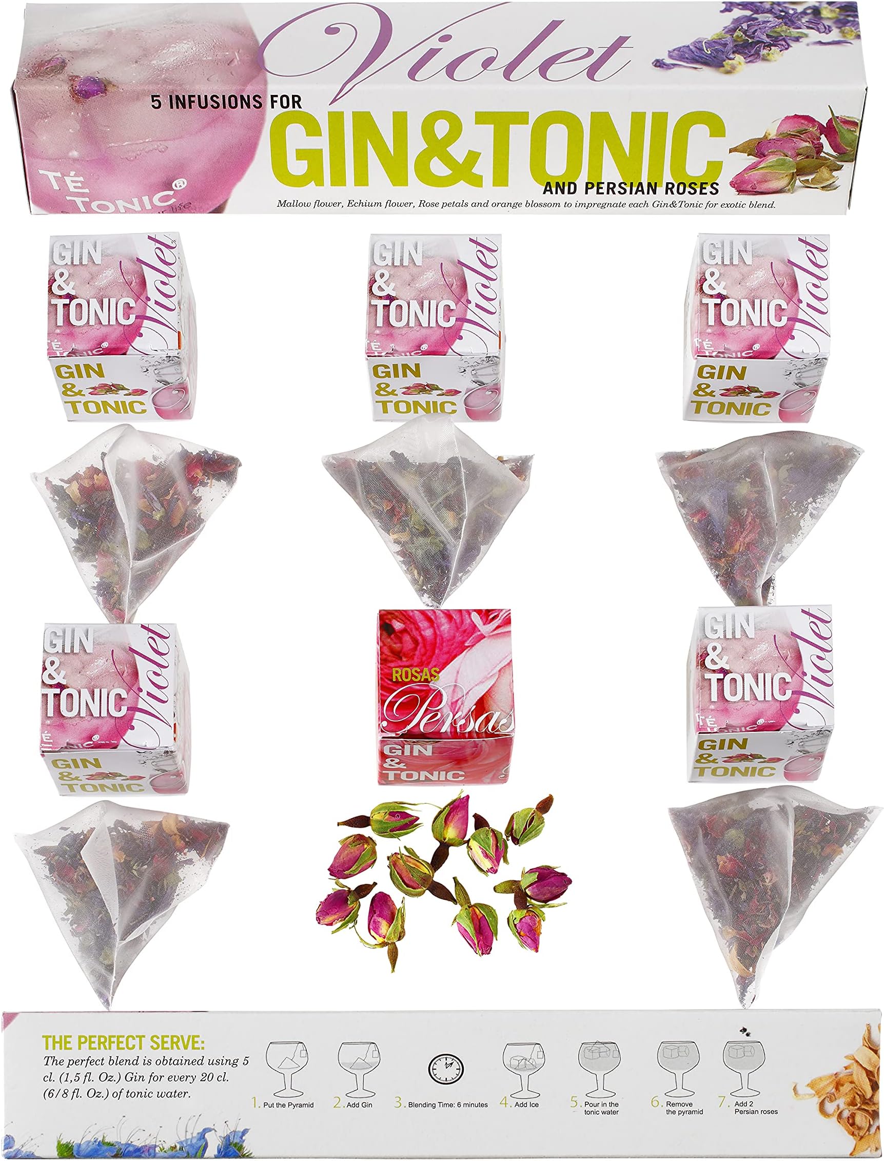 Te Tonic - Violet Gin Tonic Infusion - Five Exotic Flower Botanicals - Gin Tea Bags Kit - Gin Gift Set For Men And Women