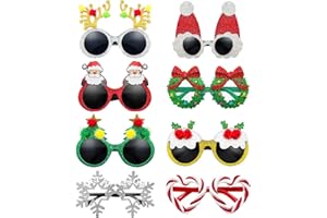 Pibupibu 8 Pack Merry Christmas Party Favors Funny Eyeglasses Set, Christmas Tree, Garland, Santa Claus, Elk, Snowman Eyewear