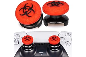 Playrealm FPS Thumbstick Extender & 3D Texture Rubber Silicone Grip Cover 2 Sets for PS5 Dualsenese & PS4 Controller(BioH Red)